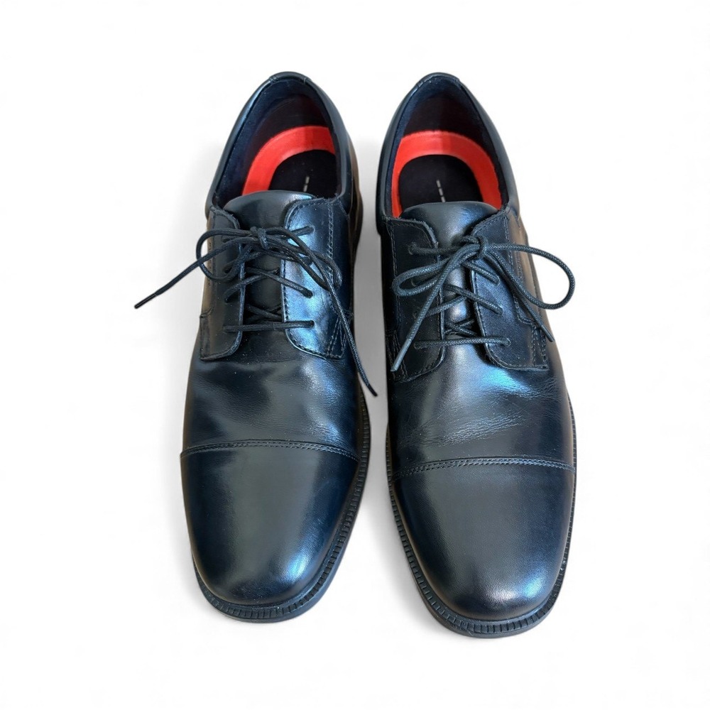 Rockport Mens Black Leather Dress Shoes Oxfords Walkability Cap Toe Hydro Shield - Picture 4 of 10